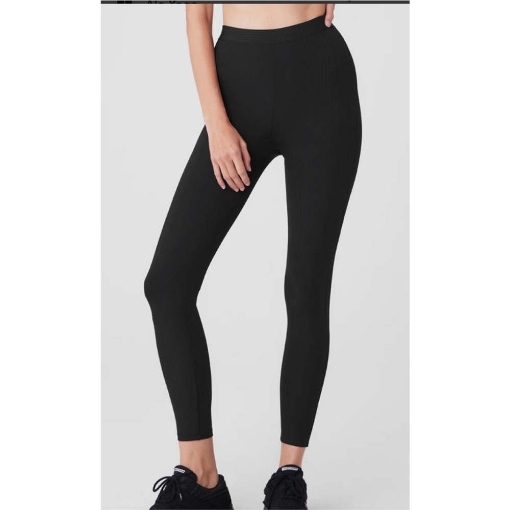 Alo Yoga High-Waist Ribbed Leggings Black Athletic Workout Pants Size L